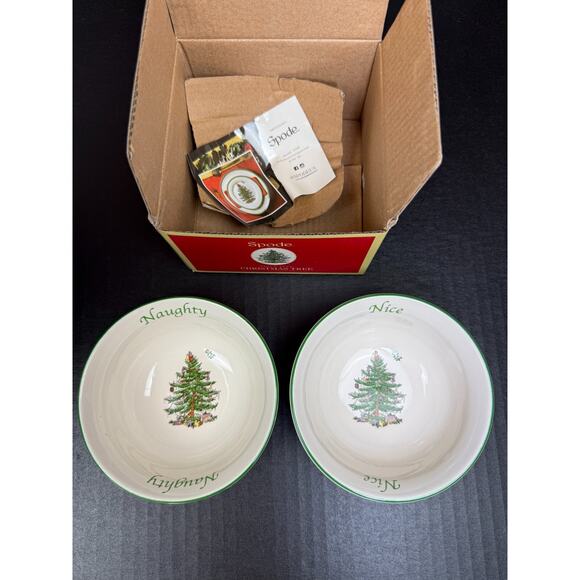 Spode Christmas Tree Dip Bowls "Naughty" & "Nice" NEW Set of 2 - Picture 2 of 6